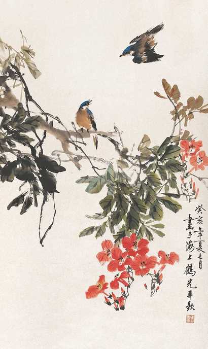 应鹤光 花鸟 立轴